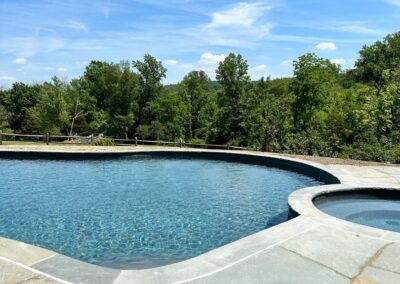 Free form swimming pool, attached spa