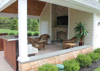 Cabana with stone fireplace